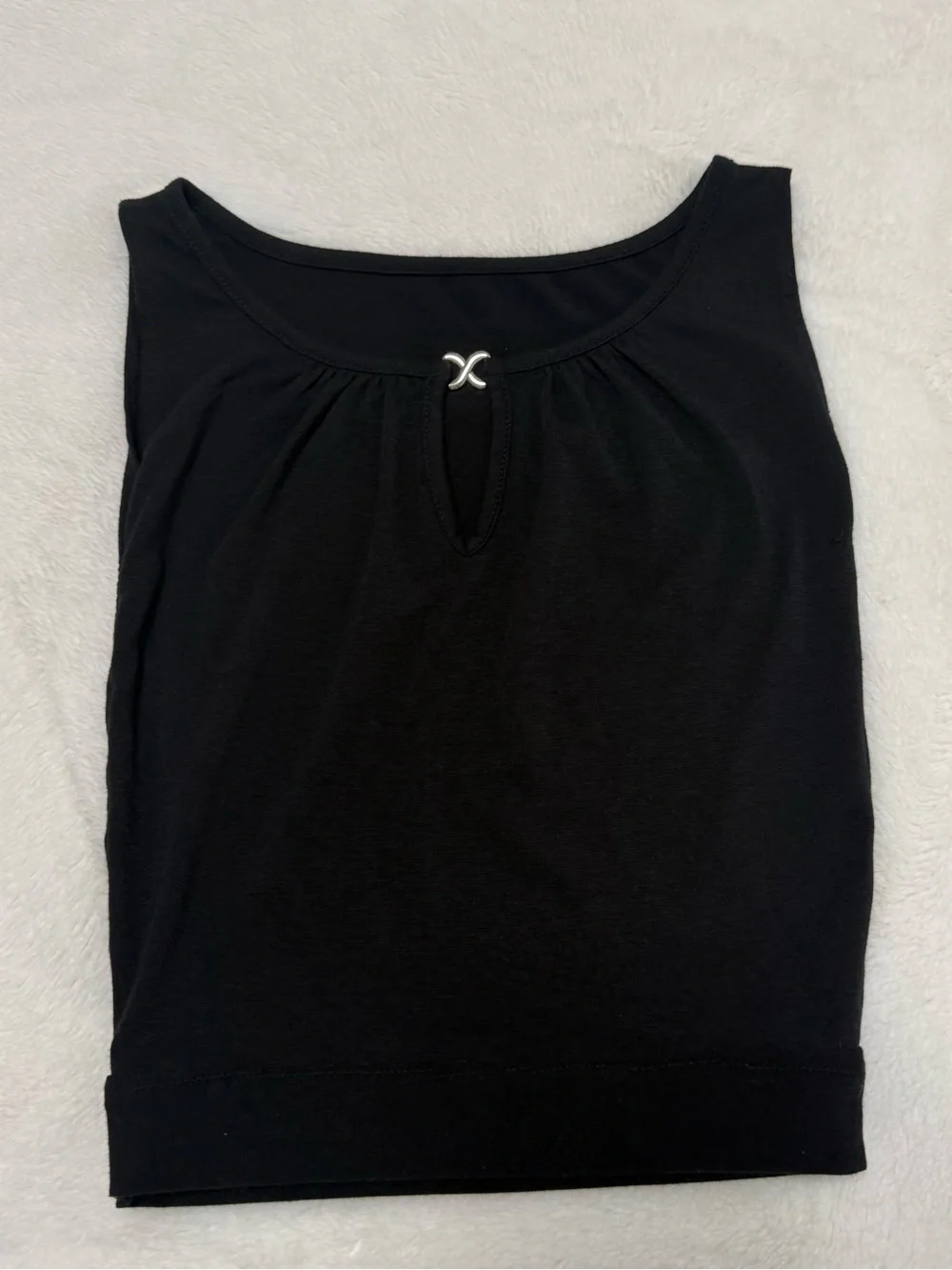 Sleeveless Keyhole Tank Top with Silver Accent Black Size XXS EUC UPCYCLED - Picture 3 of 6